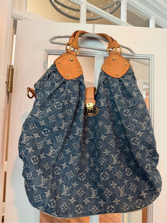 Louis Vuitton Handbags - Louis Vuitton Blue Monogram Denim Shoulder XL Hobo with Tan Trim